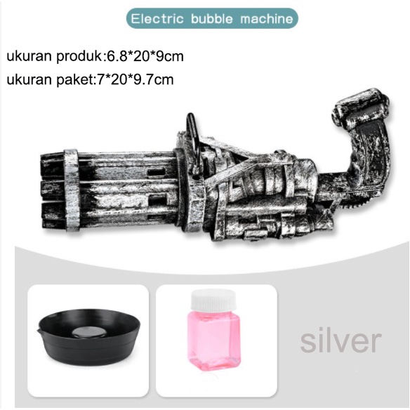 Mainan Anak Pistol Gelembung Mesin Elektrik Gun Bubble Machine Electric Galting Bubble Gun Outdoor-PISTOL SILVER
