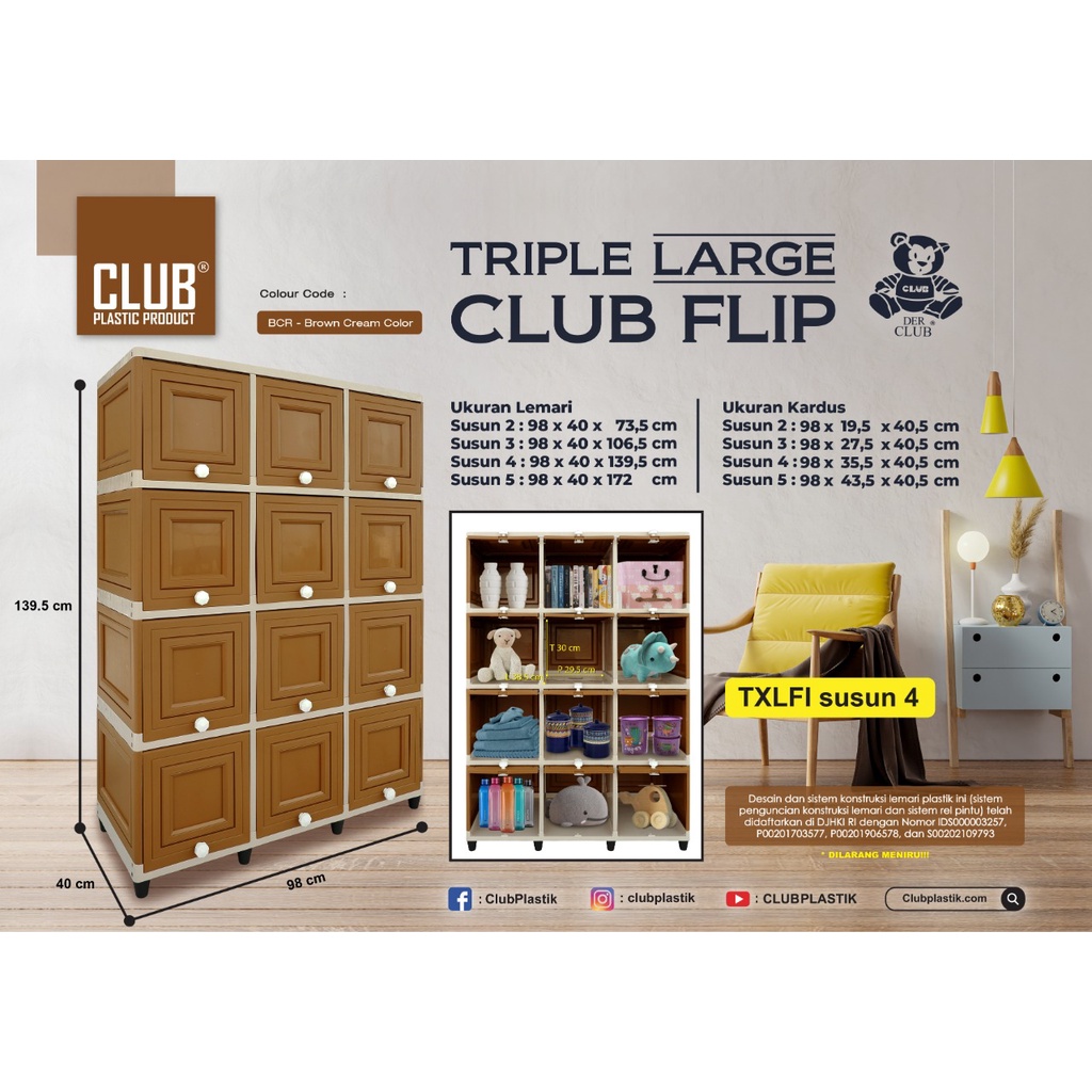 Lemari Plastik Club Flip Pintu 12 Triple Pintu Sliding