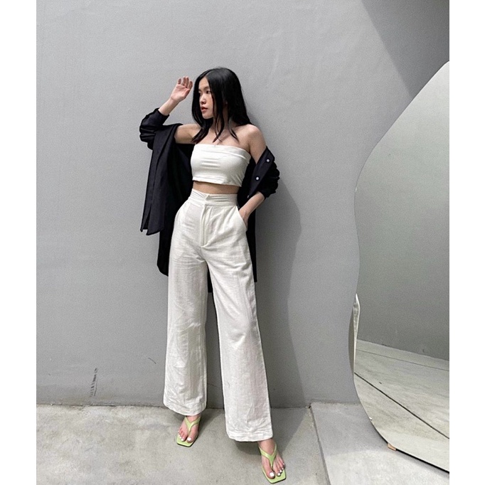 Celana Kulot Highwaist Bahan Premium Linen Wide Leg Cullotes - Linen Cullote Pants