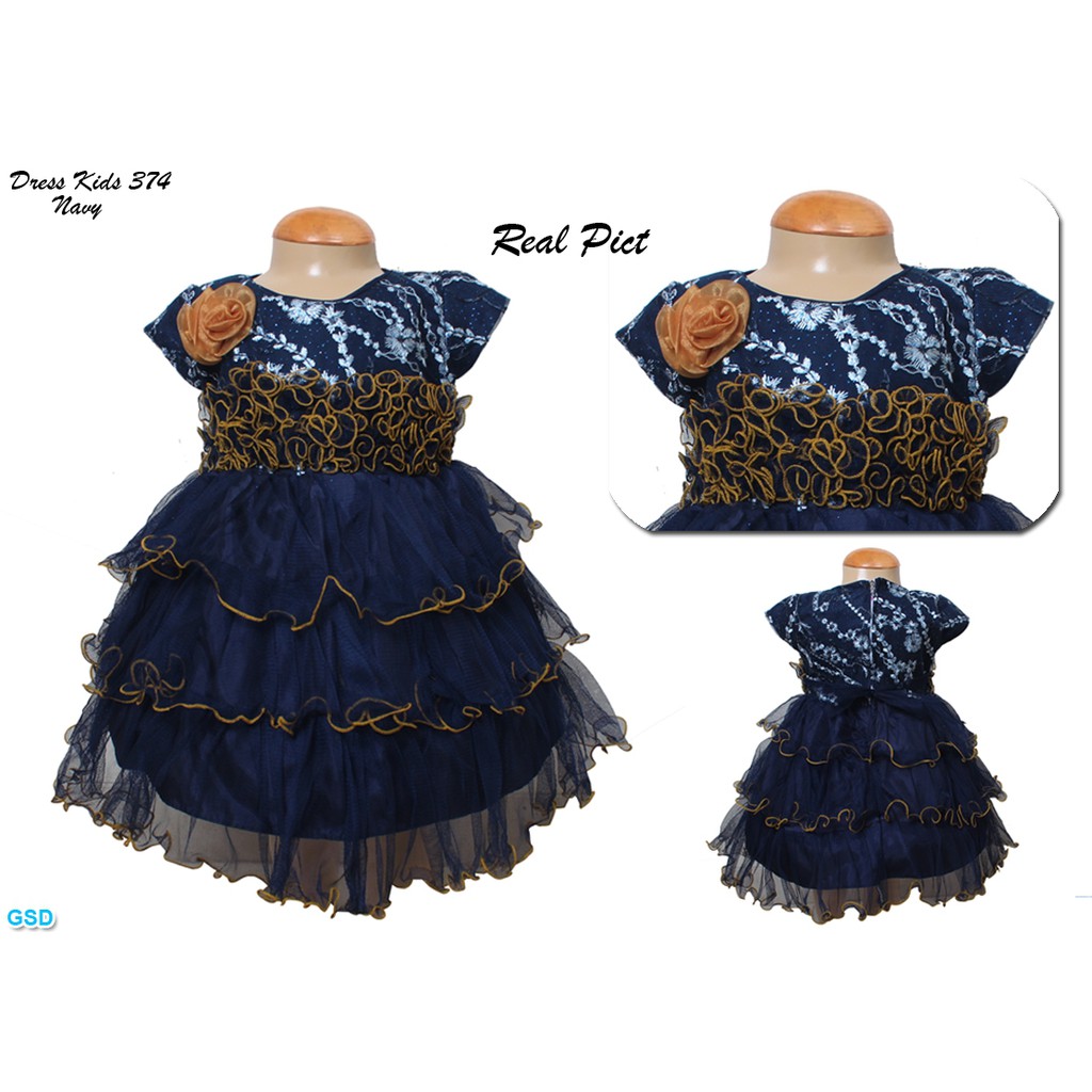 Dress kids 374/kasual Mini Dress Anak/ Gaun Anak Brukat Motif Bunga Gliter/Baju Party Anak