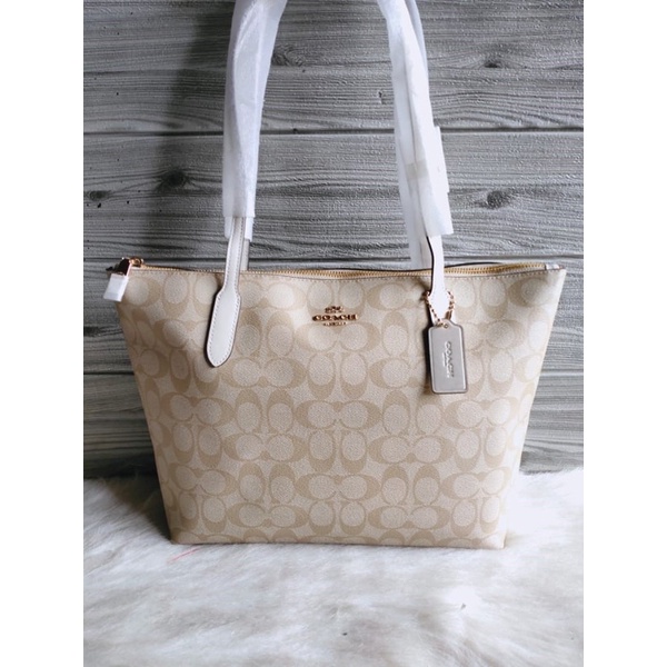 Coach Zip Tote City Signature Light Khaki Chalk