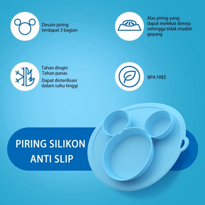 Piring makan bayi silikon plate mat / sure grip platemat silicone / piring makan anak silicone