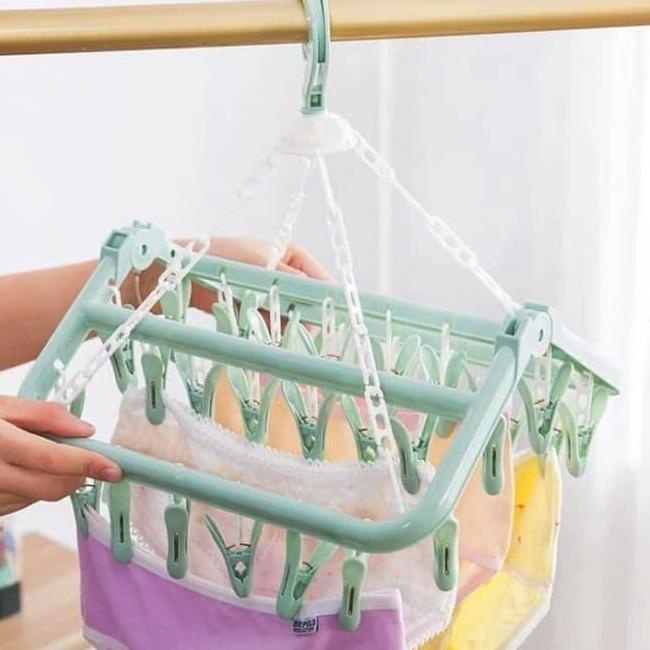 Hanger Lipat Gantungan Jemuran Kaos Kaki Baju Pakaian Bayi 32 Jepit