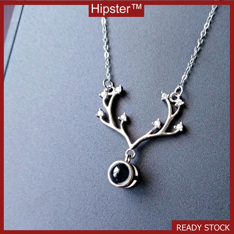 Vintage Obsidian Antlers Pendant Fashion Temperament Clavicle Chain