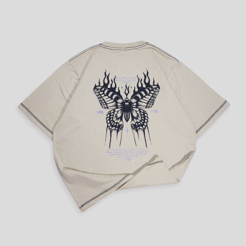 TSHIRT OVERSIZE GRAPHIC FLICKERS WORLD CREAM "LIKE A BUTTERFLY" [TSO 363]