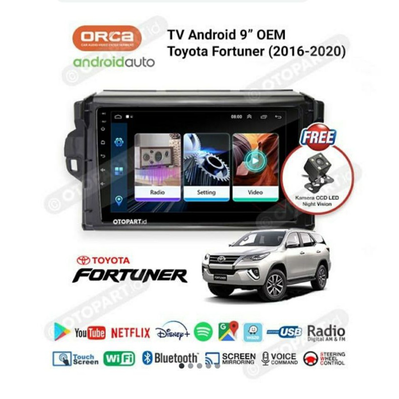Head unit oem fortuner - tv android toyota fortuner - tv android orca adr9988 9 inch