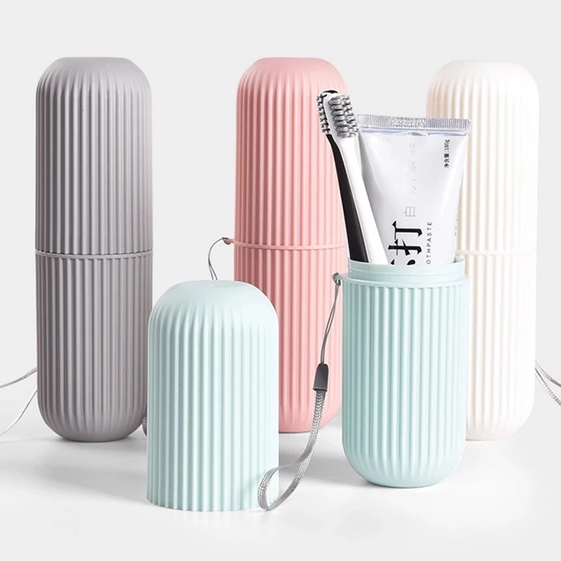 Creative Portable Vertical Stripes Toothbrush Toothpaste Holder Box / Travel Outdoor Camping Organizer Case / Household Storage Cup Bathroom Accessories