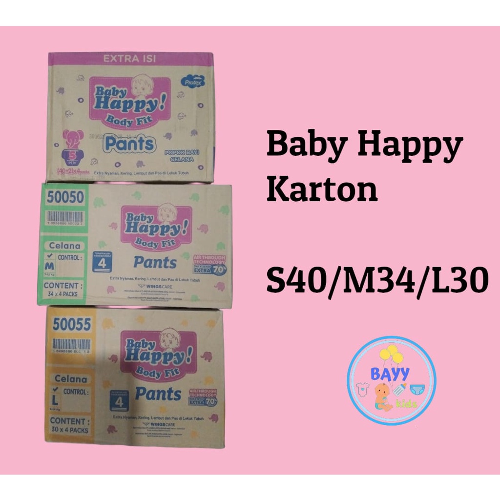 (1 KARTON) Baby Happy Pants S40/M34,L30/Baby Happy M34/L30 karton