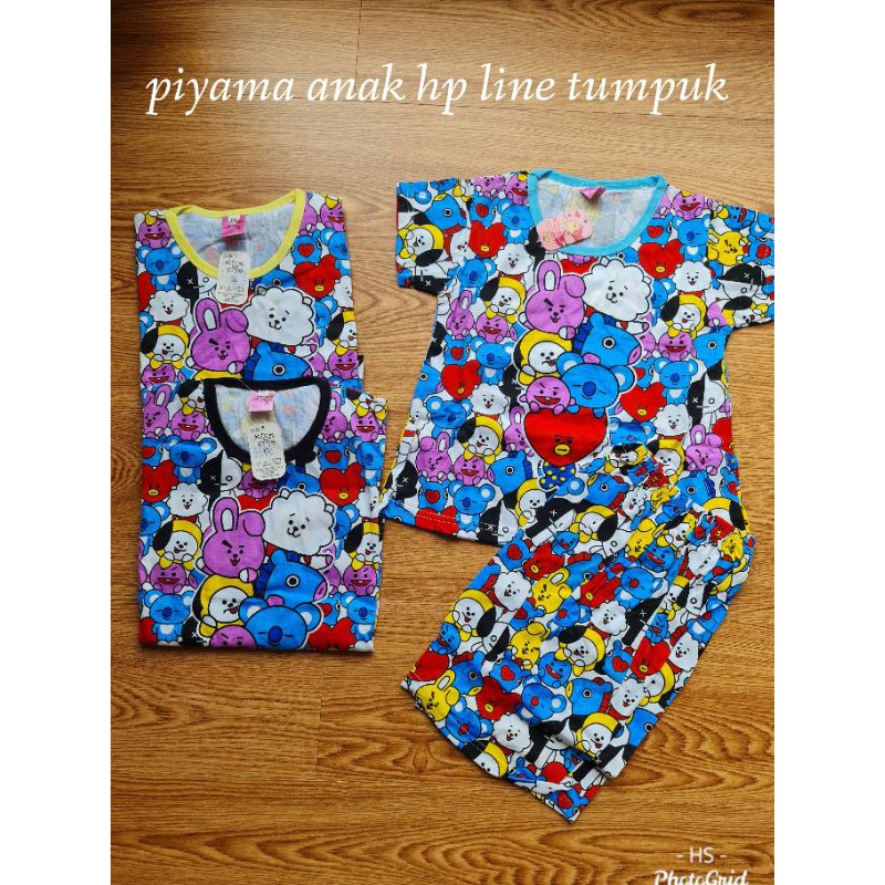 PIYAMA ANAK HOTPANT LINE TUMPUK WARNI/TAYO/BAJU TIDUR/PIYAMA/BTS21/LINE