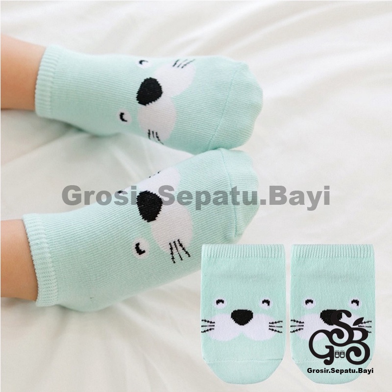 kaos kaki bayi kaos kaki anak laki laki perempuan umur 0-4 tahun motif Biru Muda Kucing