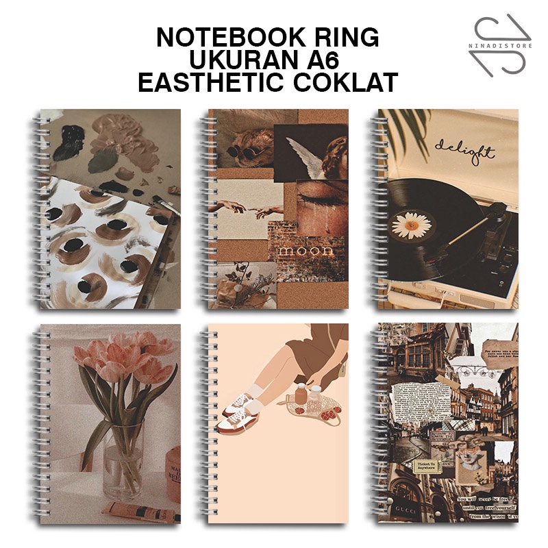 

(BELI 6 GRATIS 1)Buku Tulis Catatan buku notebook buku diary Notebook Ring Spiral A6 60 Lembar koleksi gambar AESTHETIC COKLAT PART1
