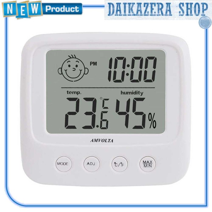 Jam Meja Dinding Digital Temperature Humidity Meter Clock Station - Putih