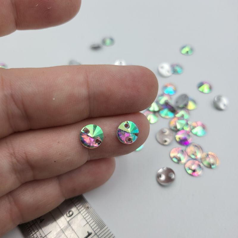 DIAMON RESIN KRISTAL MOTIF BULAT LANCIP UKURAN 8 MM WARNA PUTIH PELANGI AB KUALITAS AA KILAU BAGUS PER LUSIN