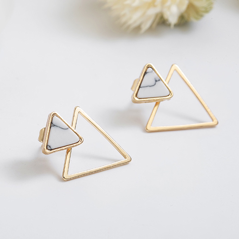 Hu Hu Hu Hu Hu Alat Bantu Pasang Kacamata♡ Anting Tusuk Gantung Desain Segitiga Ganda Hollow Gaya Simple Untuk Wanita