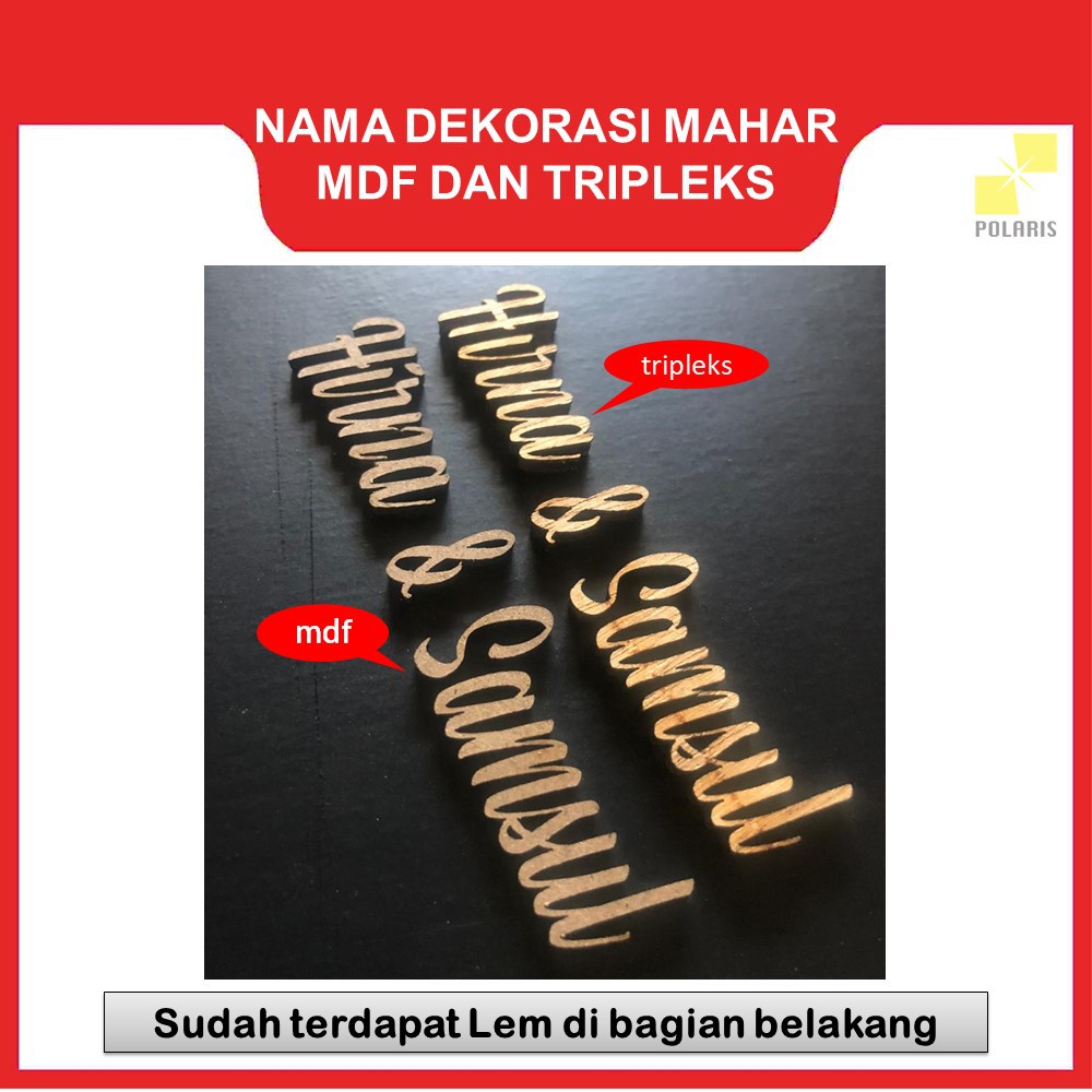 NAMA CUSTOM KAYU MDF DAN PLYWOOD TRIPLEKS DEKORASI MAHAR PERNIKAHAN LASER CUTTING MURAH DAN CEPAT