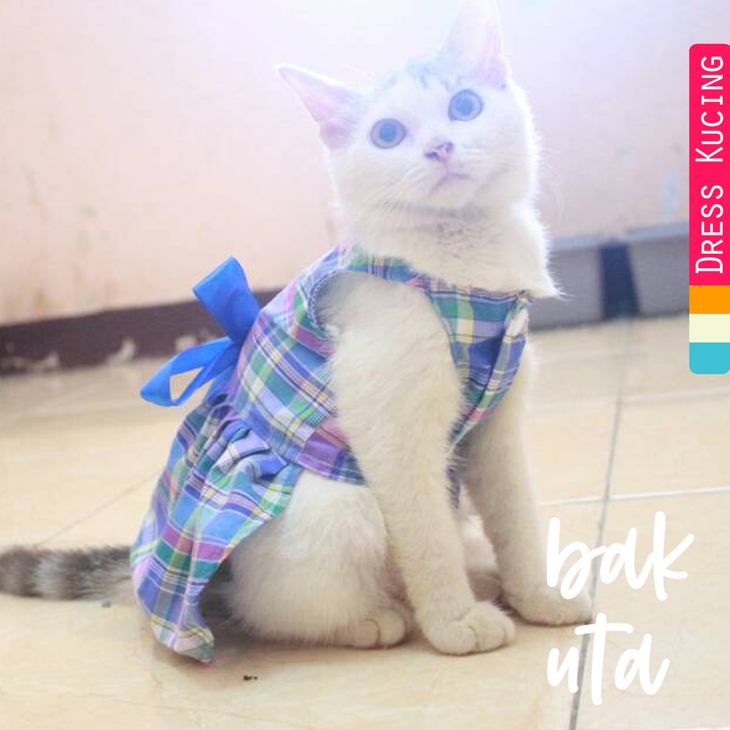 Dress kotak-kotak biru lucu untuk kucing dan anjing / baju kucing murah size S M L XL