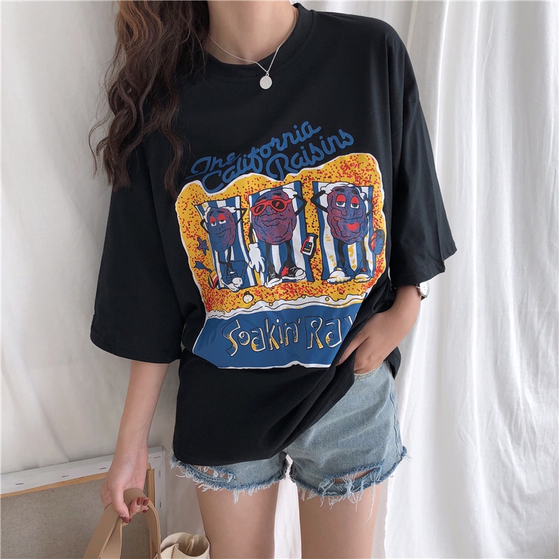 yikoo-Big size Korean lengan pendek atasan kaos t shirt pakaian wanita top
