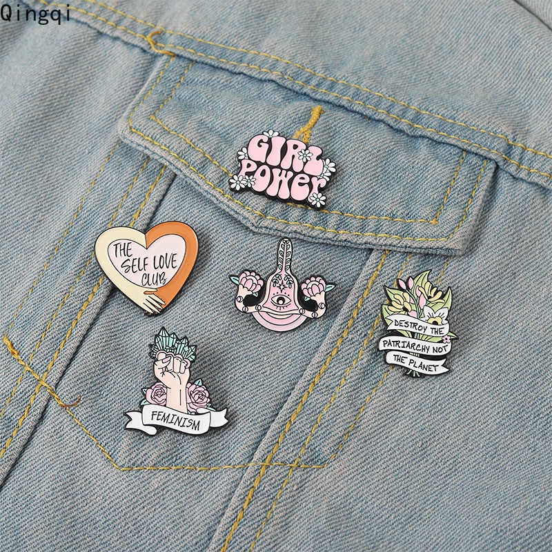 Bros Pin Enamel Desain Girl Power Flower Feminis Untuk Hadiah Teman