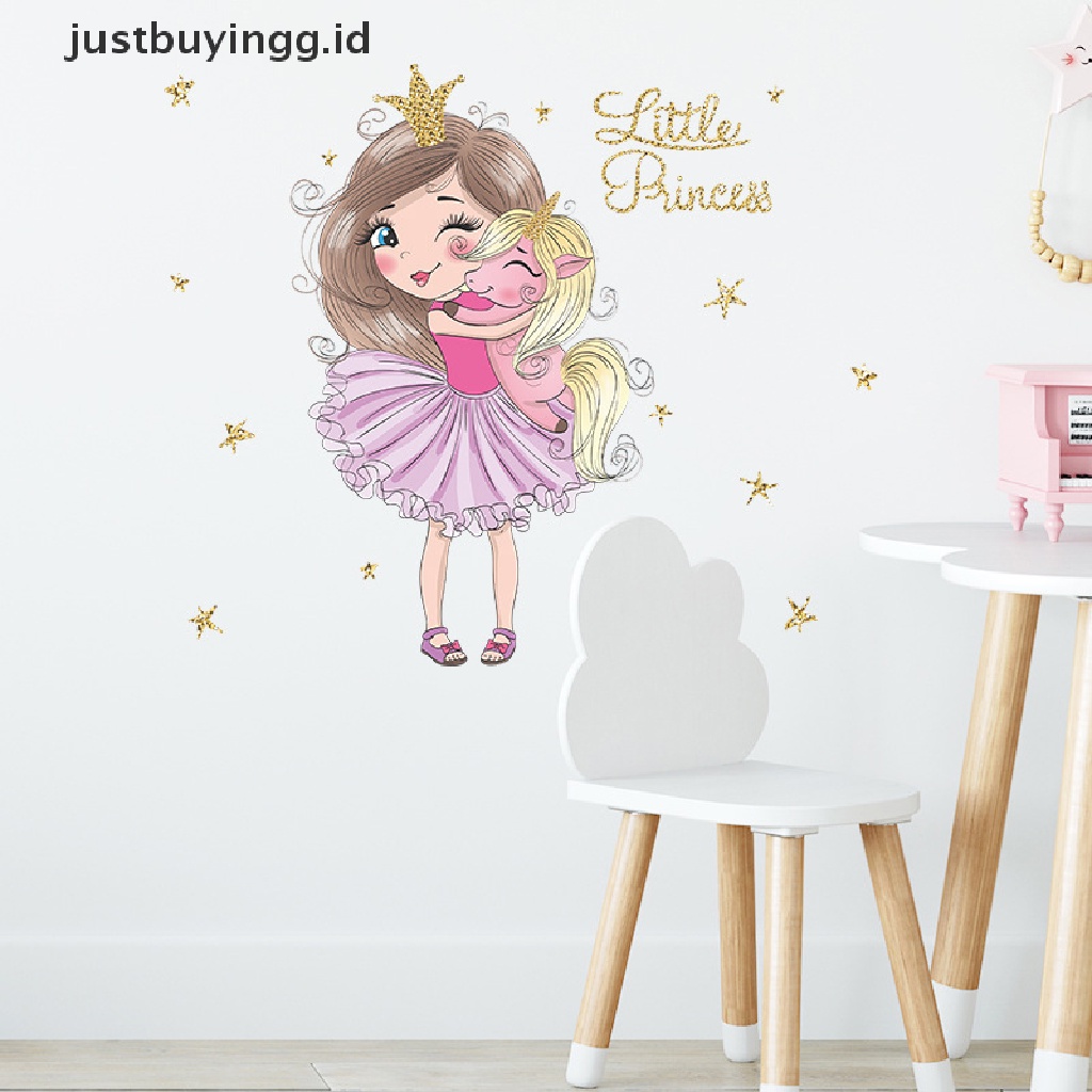 Stiker Dinding Desain Princess Unicorn Kecil Untuk Kamar Tidur Dan Ruang Tamu