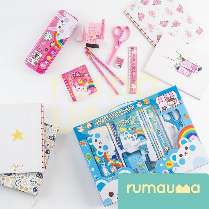 

(TERLARIS) Rumauma Set Stationary Smart Kids Bunny - Perlengkapan Alat Tulis Lucu - Biru