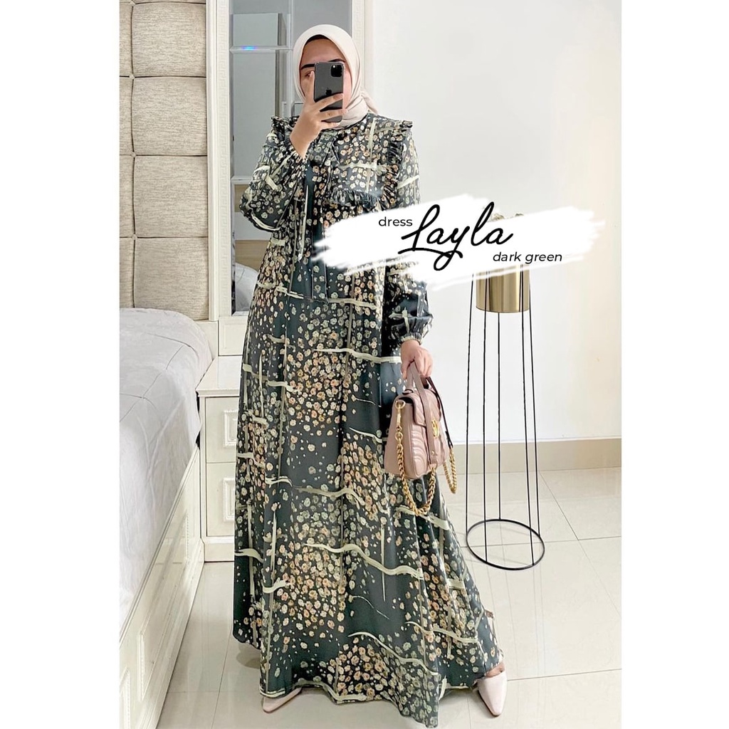 Gamis dress Muslim Dress Layla by NunuLolo / Gamis motif bunga bahan Armani Rose Silk