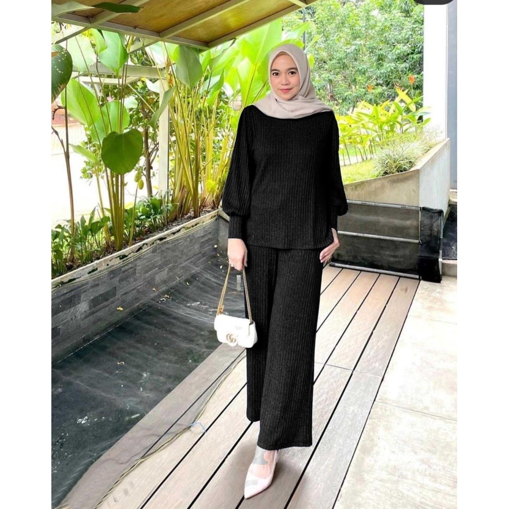 ELDE 12 - SET HARAGA ( L - XL - XXL - 3XL ) STELAN BAHAN KNIT IMPORT TEBAL + CELANA