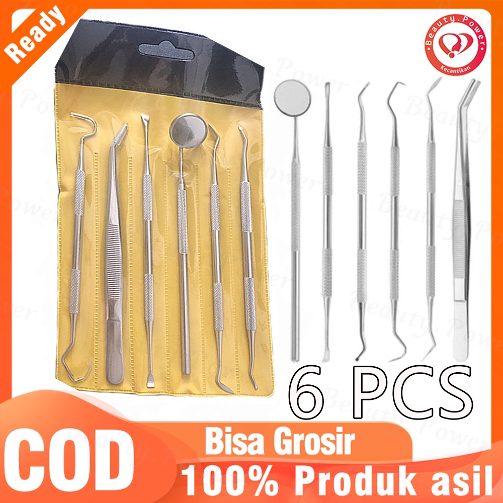 3/4/5/6 Pcs/set Perkakas Dokter Gigi Gigi Baja Tahan Karat Clean Tweezer Scraper Cermin Pembersih Karang Gigi Alat Periksa Gigi Kebersihan Gigi Perawatan Mulut