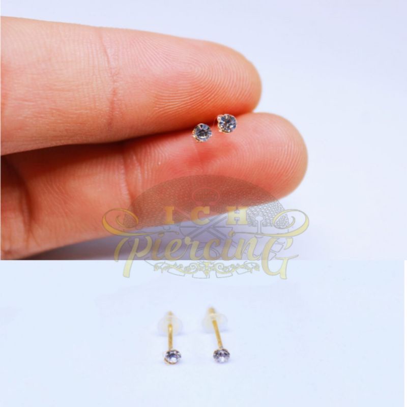 anting permata kecil 2mm anting mata gold / anting titanium wanita