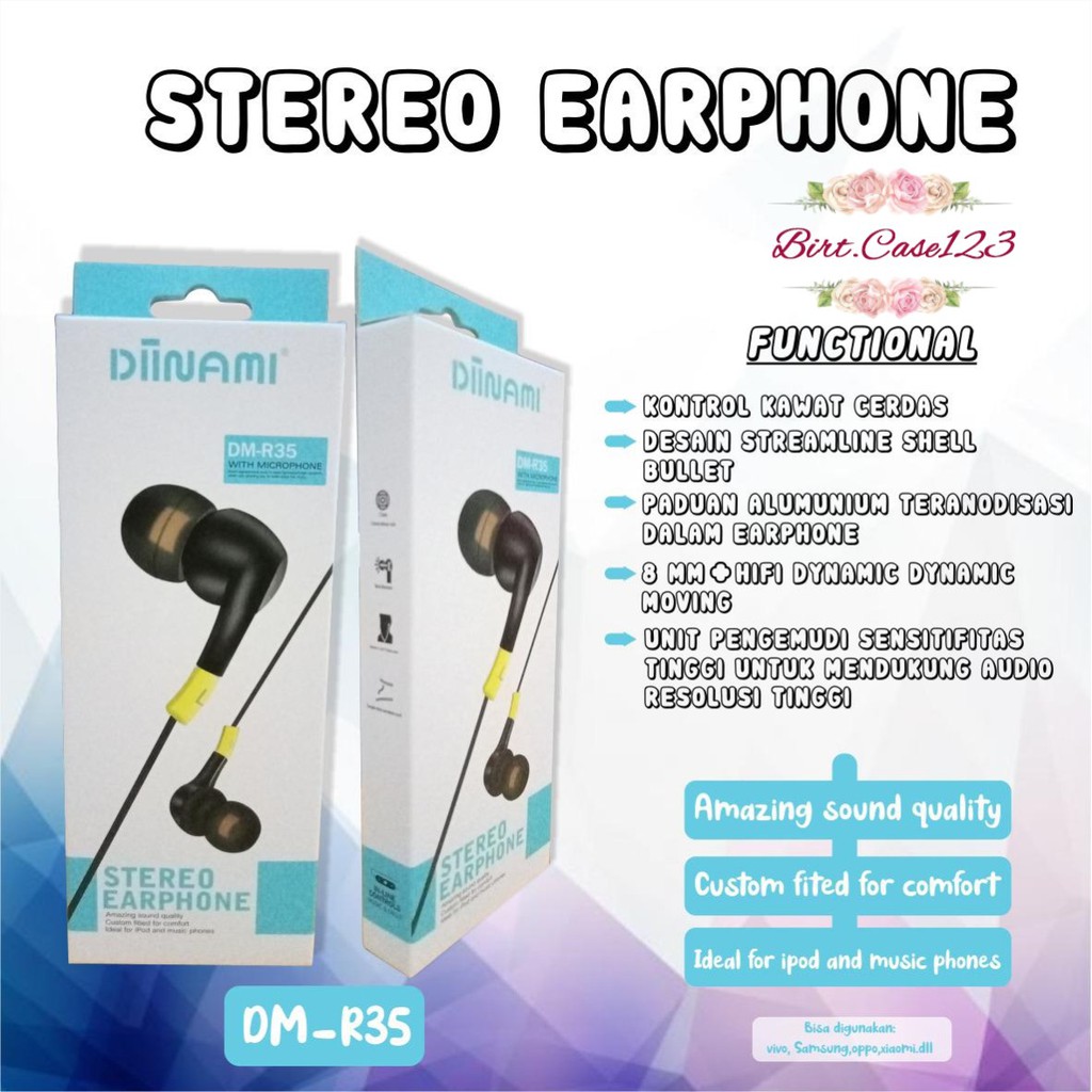 BM032 Headset EARPHONE DIINAMI R35 stereo Earphone Bass Android iPhone Original - Garansi 1 Tahun BC5716