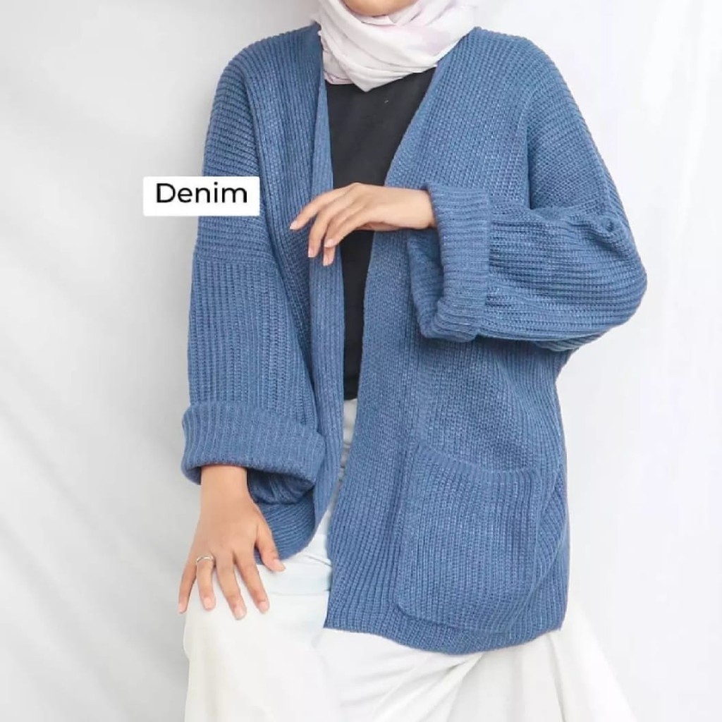 KARDIGAN RAJUT OVERSIZE JUMBO XXL 3XL 4XL PAKAIAN WANITA/ LOCY BIGSIZE-Denim