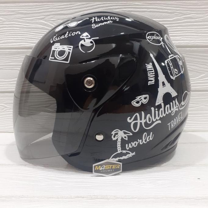 Helm Evo Nuvo SNI Dewasa Motif Traveling Hitam Glossy