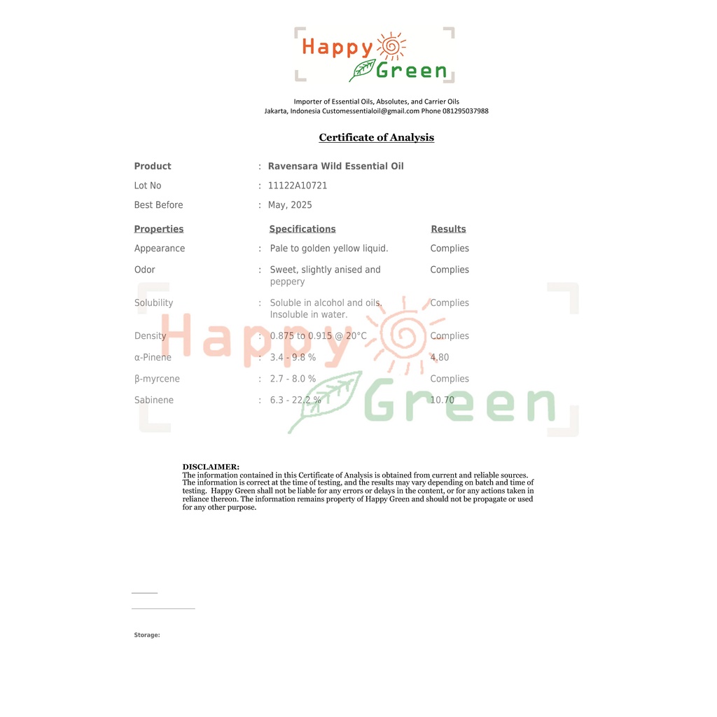 Happy Green Ravensara Essential Oil  - Minyak Atsiri Ravensara