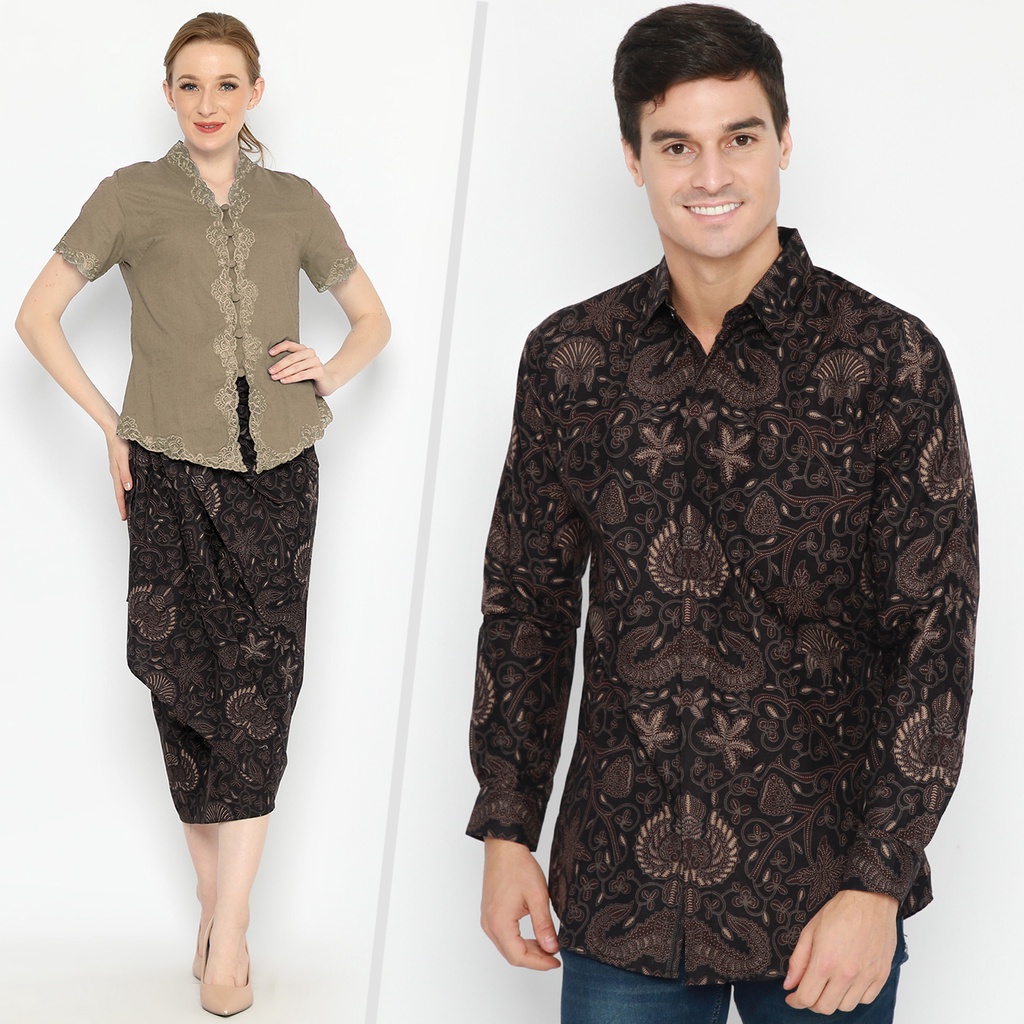 BAJU BATIK COUPLE  Kemeja Rok Lilit Instan Batik Pria Lengan Panjang Slimfit Premium Warna Hitam Coklat 723847 Cap 72 - Baju Kemeja Atasan Pakaian Batik Couple Cople Pria Cowok Laki Laki Remaja Keluarga Lengan Panjang Modern Slimfit Premium Kekinian