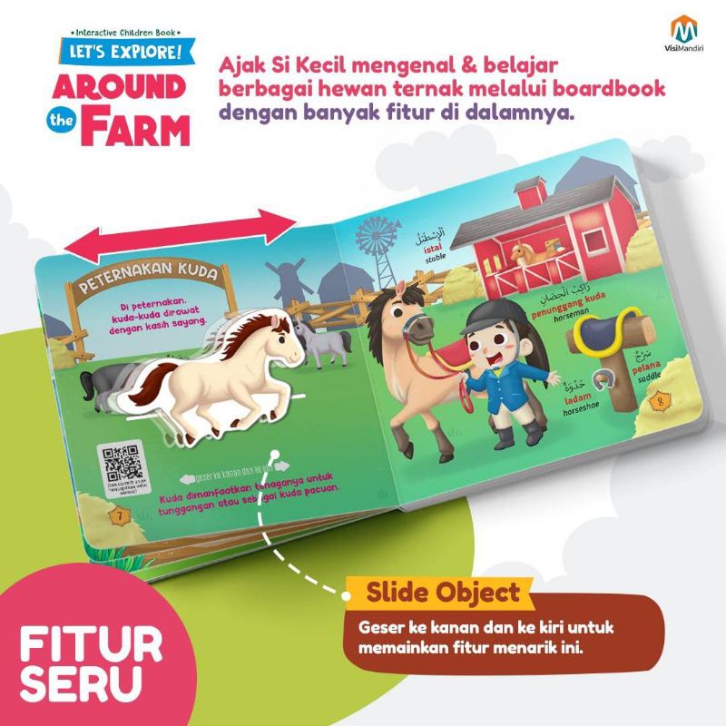Boardbook Balita Anak Hard Cover Buku Cerita Bergambar Seri Mengenal Hewan Bilingual Full Colour Lets Eexplore Around The Farm Ziyad-1