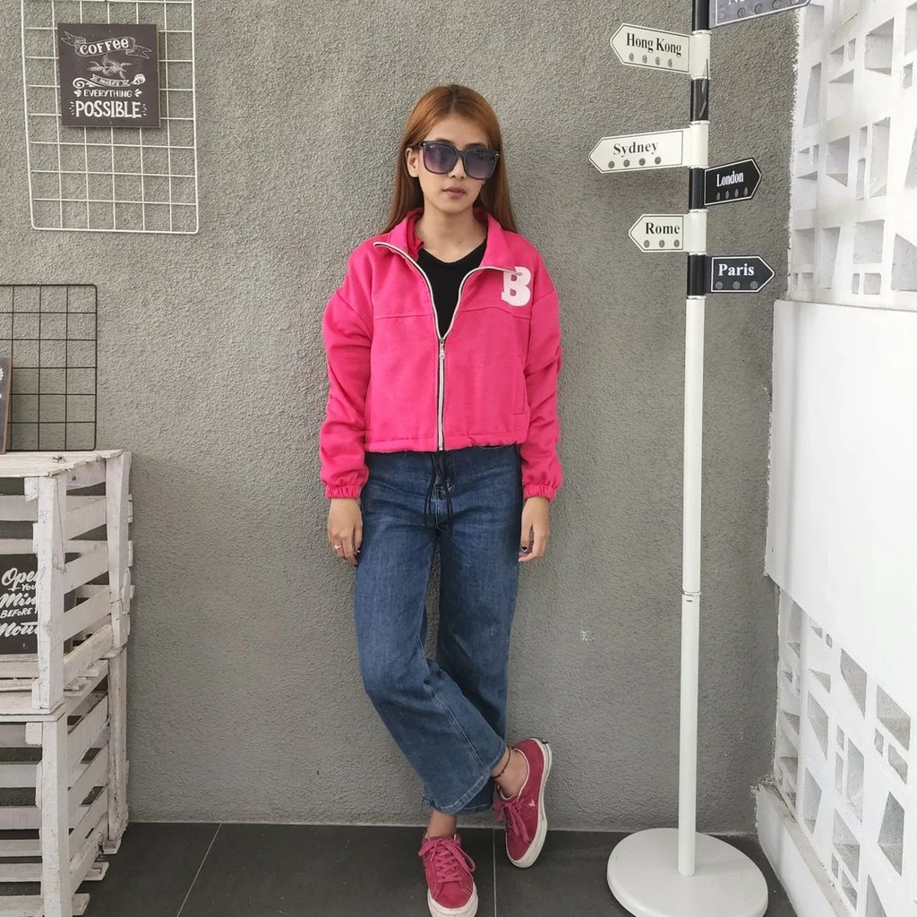 B CROOPE SERUT Sweater Jacket Wanita Ala Korean Stylish Casual OOTD Terkini Bahan FLEECE