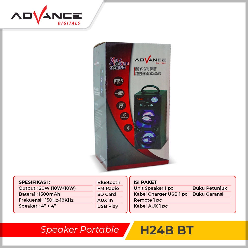 【READY STOCK】 Advance H-24B BT Speaker Bluetooth Portable FM Radio USB SD Memory LED DISPLAY Travel with aux mic buat karaoke，H-24B BT Bluetooth Speaker Advance FM Radio USB SD Memory H24B Travel