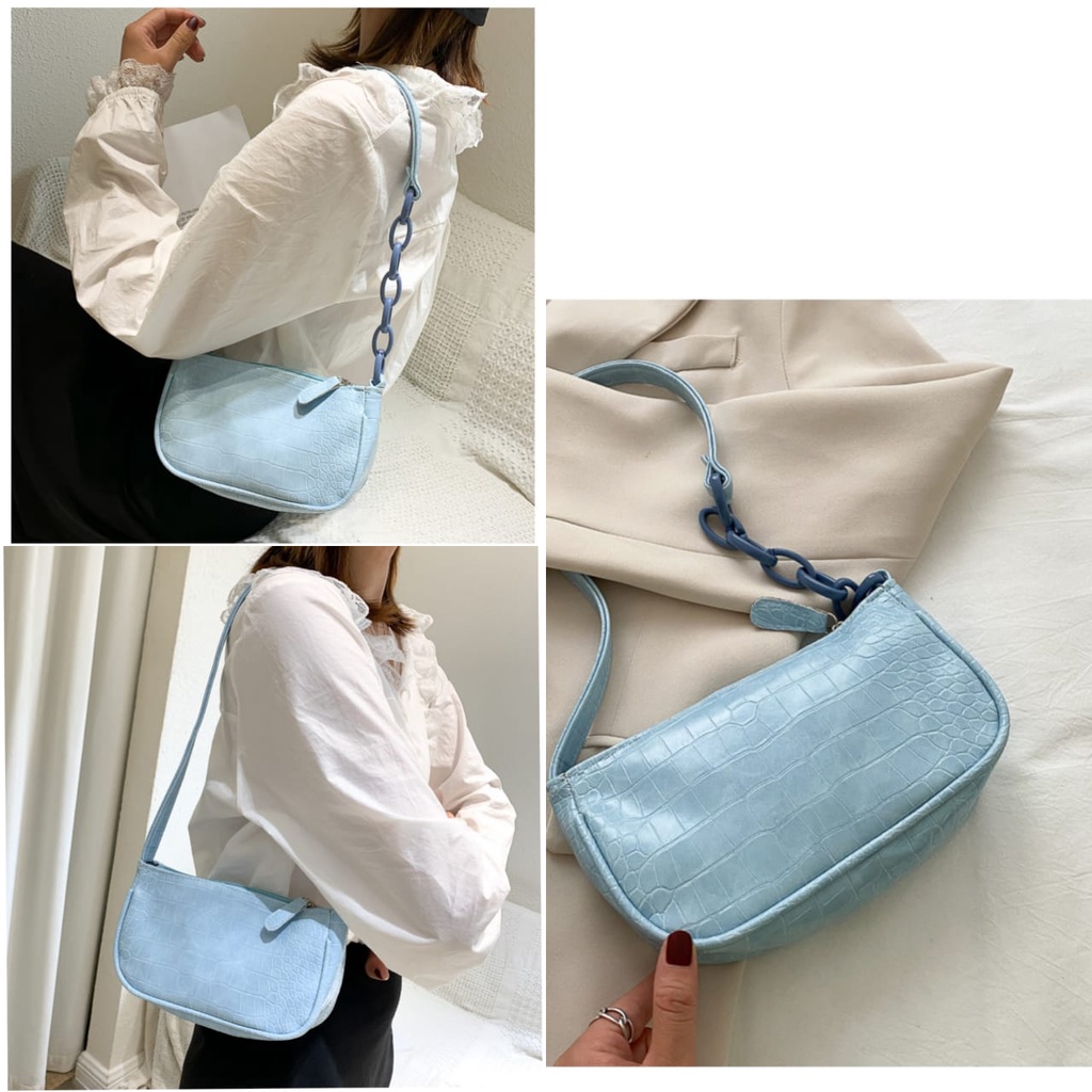 TAS WANITA KECIL MINI SHOULDER KULIT CROCO CANGKLONG HAND BAG PESTA IMPORT MURAH LINZI FASHION ABG BATAM BAG KOREA