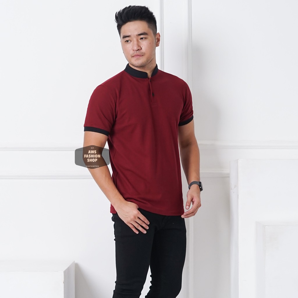 Kaos Polo Pria Polo Shirt Kerah Shanghai  Lengan Pendek Polos Merah Maroon BIG SIZE JUMBO XXL / 3XL