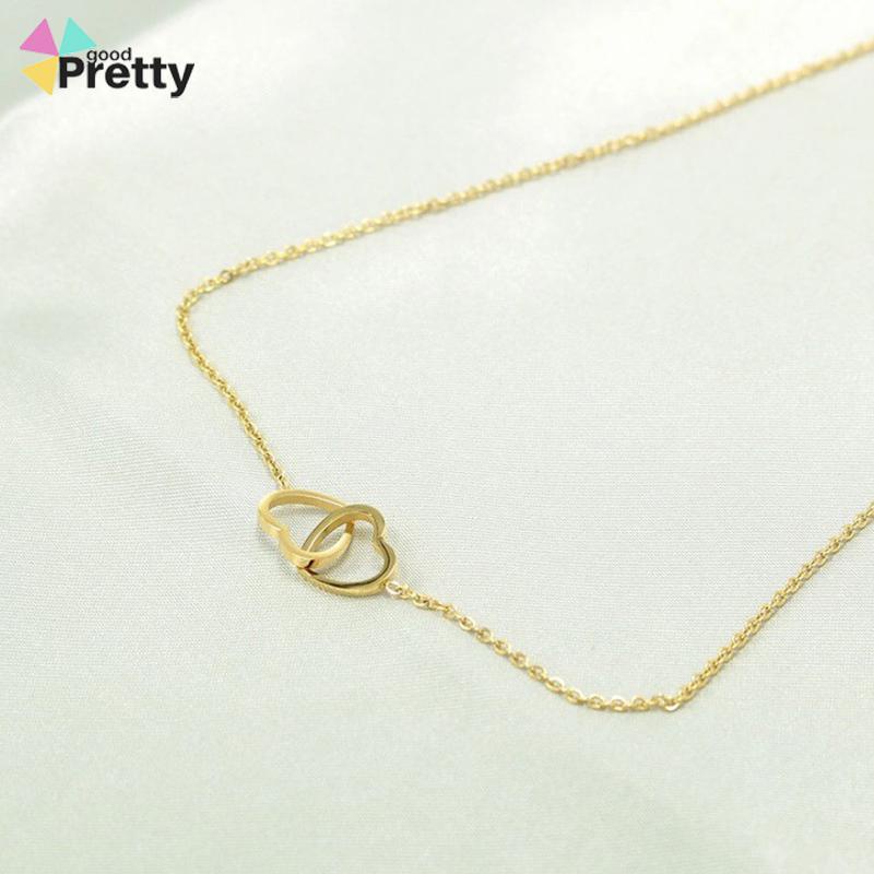 kalung Wanita Cinta Ganda Zirkon Perhiasan Hadiah Pesta Fashion Wanita Sederhana - PD