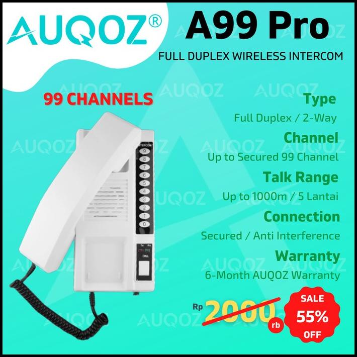 Auqoz A99 Full Duplex Wireless Interphone 99Ch Cordless Phone Intercom