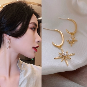 Anting Giwang Sterling Silver 925 Gaya Vintage Korea Dengan Kristal+Mutiara Untuk Wanita