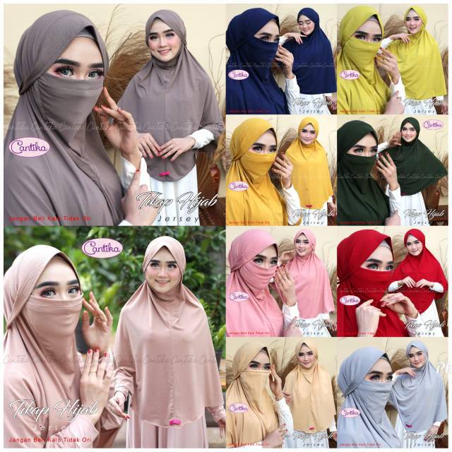KHIMAR TIKAP MASKER/JILBAB CANTIKA/KERUDUNG JERSEY POLOS/HIJAB INSTAN PET BERGO CORONA