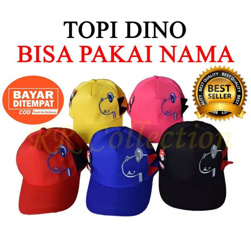 Topi Anak Dinosaurus Cewek Cowok Custom Bordir Nama / Polosan Bahan Drill