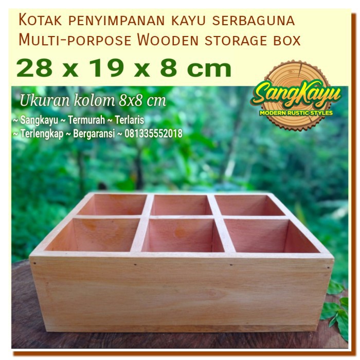 Kotak penyimpanan serbaguna storage box kayu sekat 28x19 cm kotak kayu