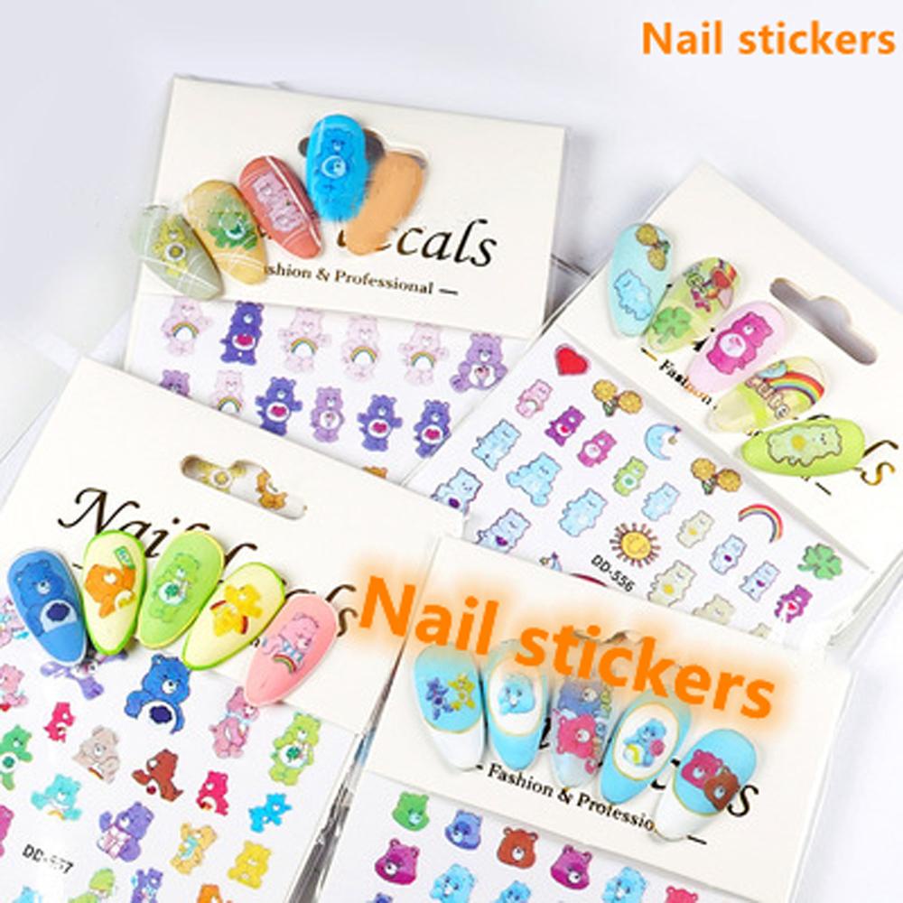 Mxbeauty Bear Stiker Kuku Gadis Bunga Lucu Warna-Warni DIY Nail Decals