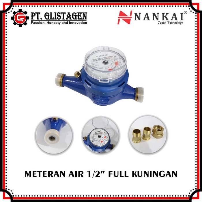 Meteran Air 1/2" Water Meter Kuningan Asli 1/2 Inch Nankai Sni