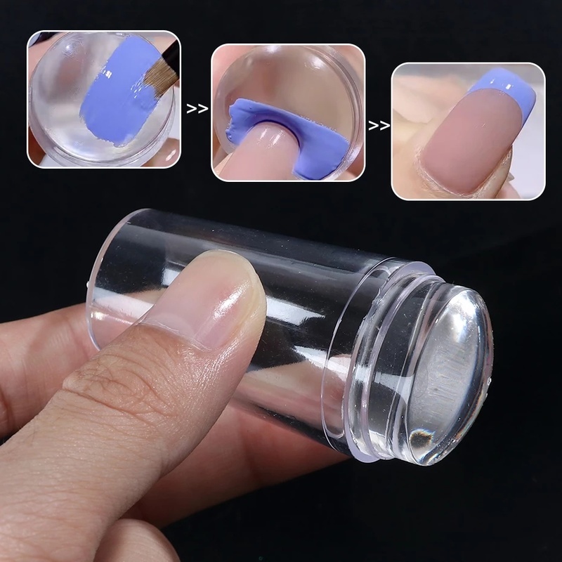 [1Set Mini Transparan Jelly Nail Art Stamp Scraper] [Desain DIY Polandia Cetak Stempel Silikon] [Aksesoris Manikur Profesional]