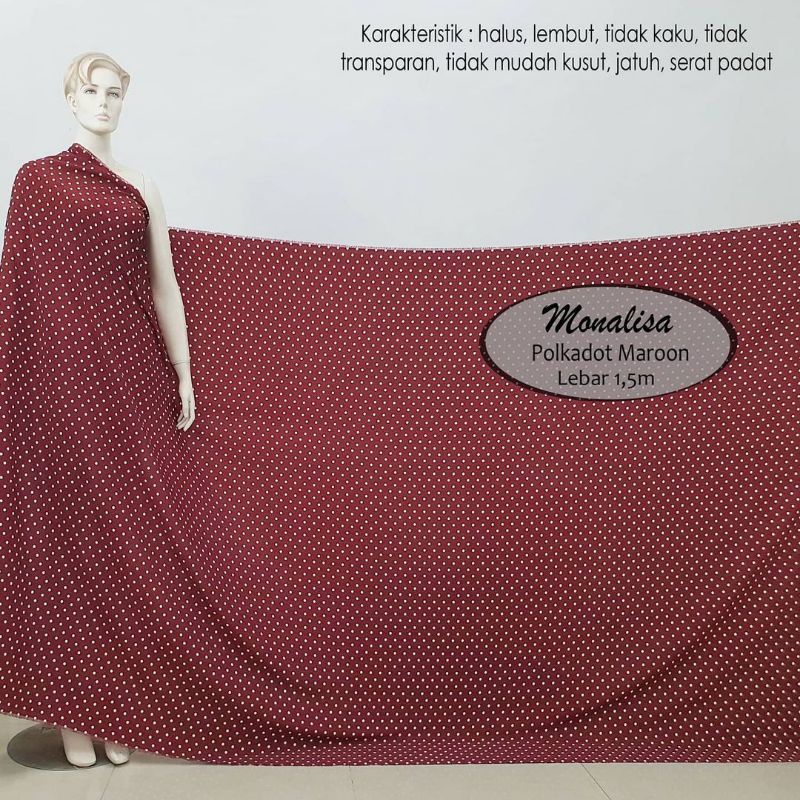 Kain Monalisa Motif Polkadot Maroon harga murah per 0.5meter