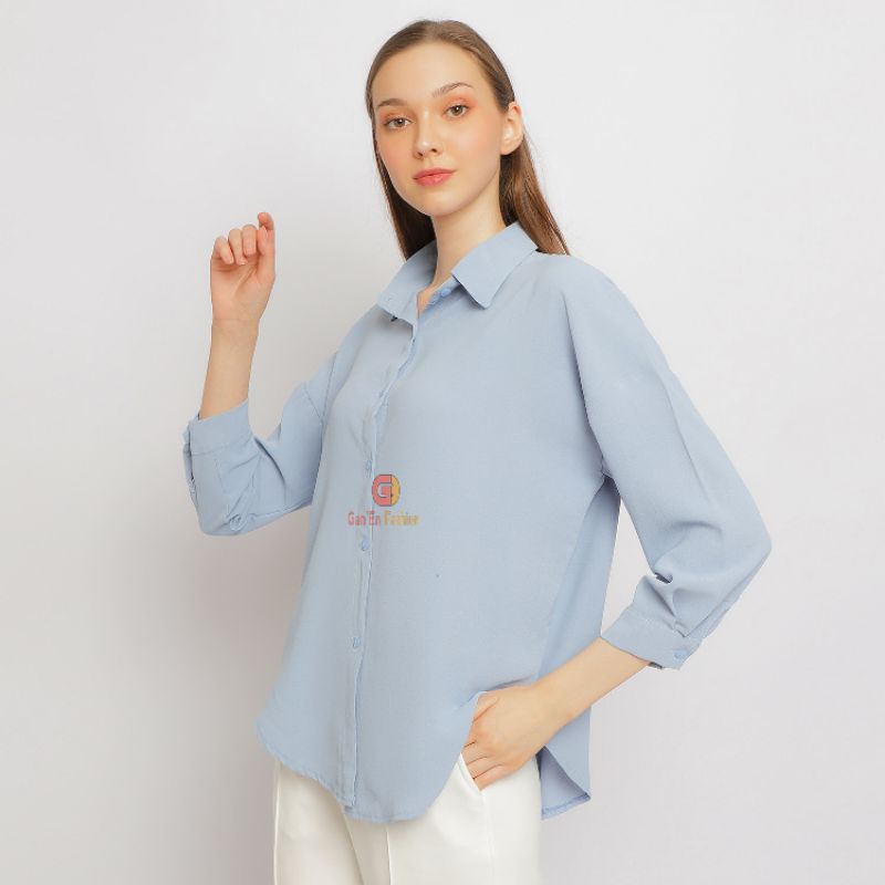 Kemeja Oversize Wanita Nelka Linen Shirt Lengan Panjang