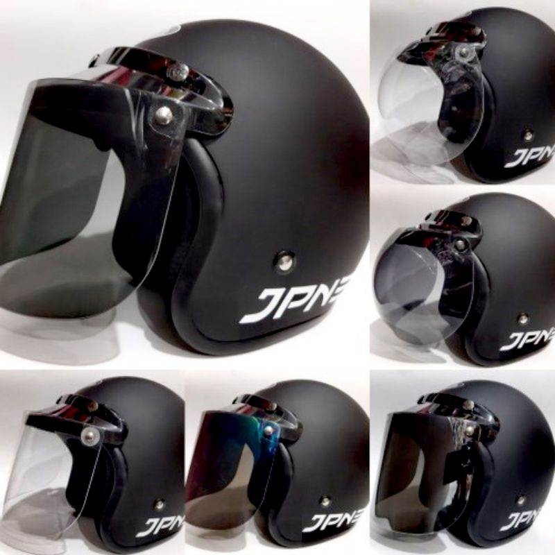 Helm ORIGINAL JPN type ARC hitam doff matt black dop kaca datar rata cembung bogo injak ws retro pet